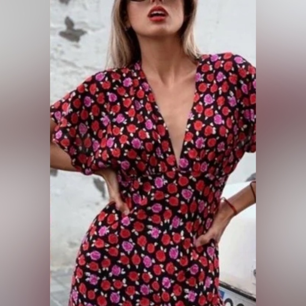 Zara red purple bloggers fav Floral Maxi Dress sz small - Picture 2 of 9